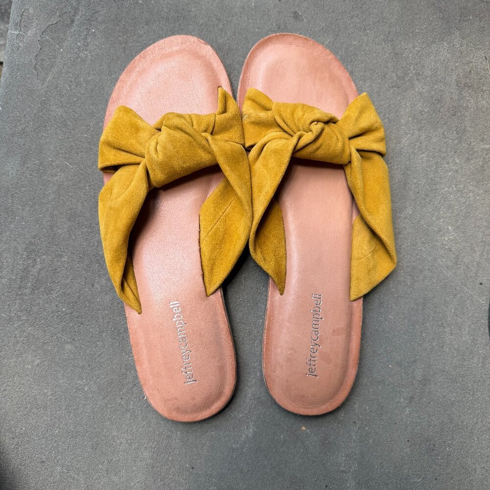 Jeffrey Campbell Mustard Yellow Bow Slide Sandals